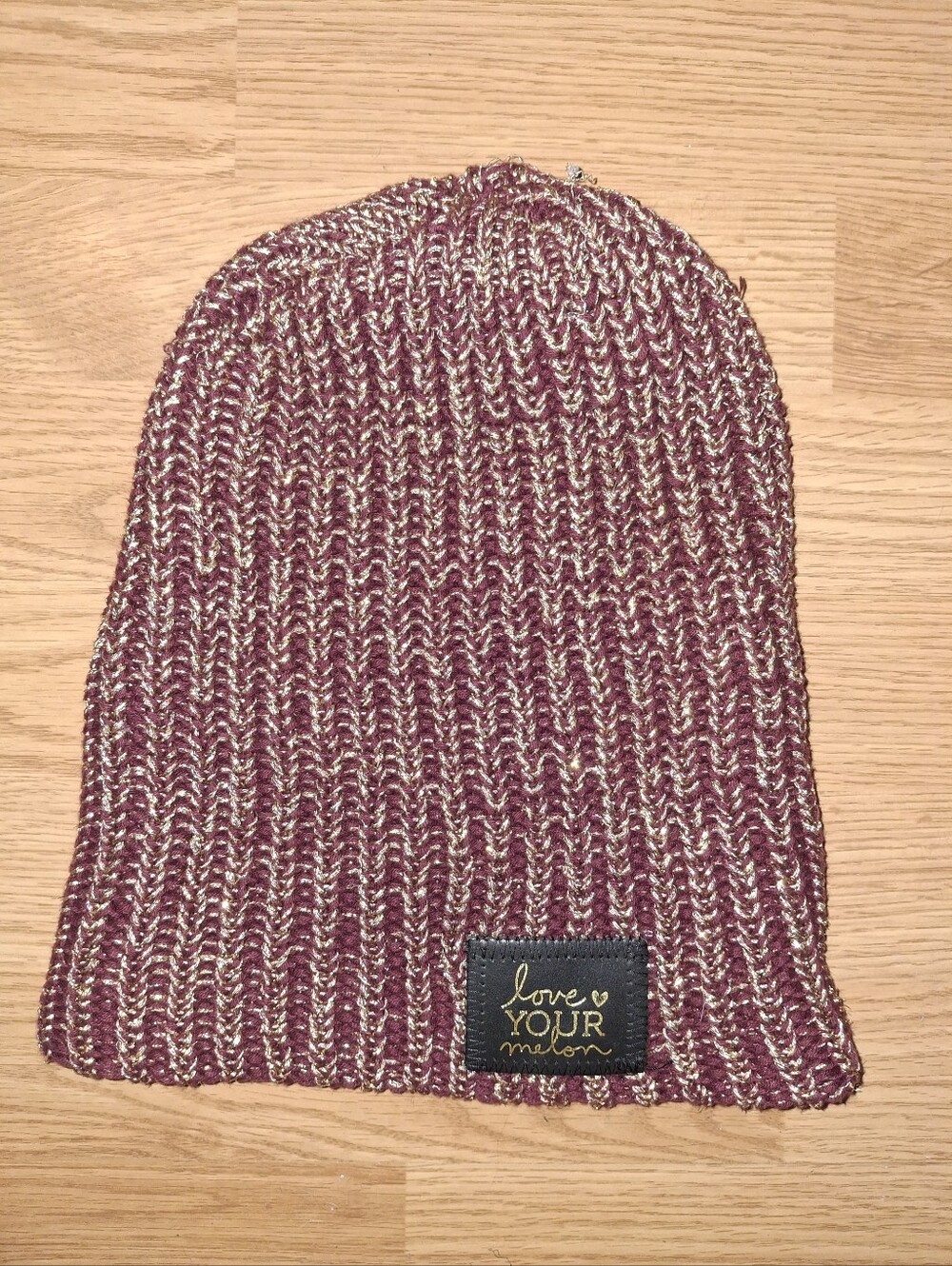 Love Your Melon Metallic Gold & Wine Color  Knit Beanie